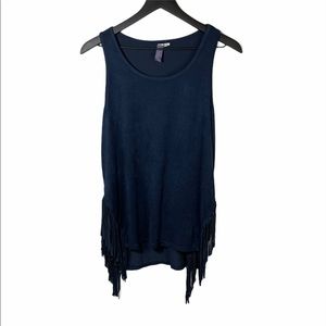 Alya | Navy Suede Fringe Tank Top